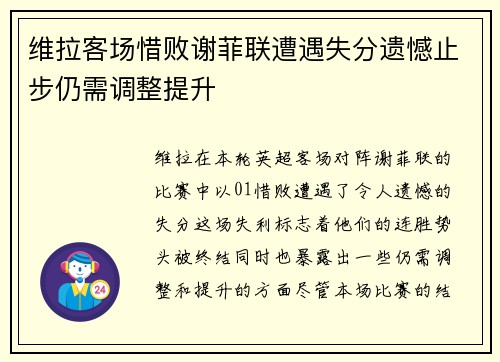 维拉客场惜败谢菲联遭遇失分遗憾止步仍需调整提升